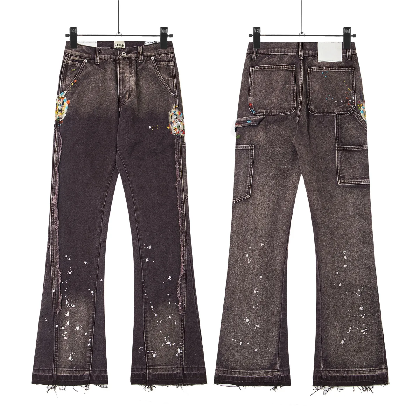 #8175 P250💰 GALLERY DEPT American retro splash-ink splicing micro-horn logging overalls raw-edged jeans - Original purchase and pattern making to truly restore the ultimate texture of Vintage - Original hardware accessories, washed and other elevators, QR code analysis are all purchased from the original factory, high degree of restoration, welcome to compare with a certain product ~ - Three-dimensional version Loose and comfortable, not picky about the figure, taller and slimmer, factory Seiko, original factory quality control, same style for men and women, can be matched with couples Versatile recommendation: must-have jeans for all seasons Size: S-XXL (28-36)